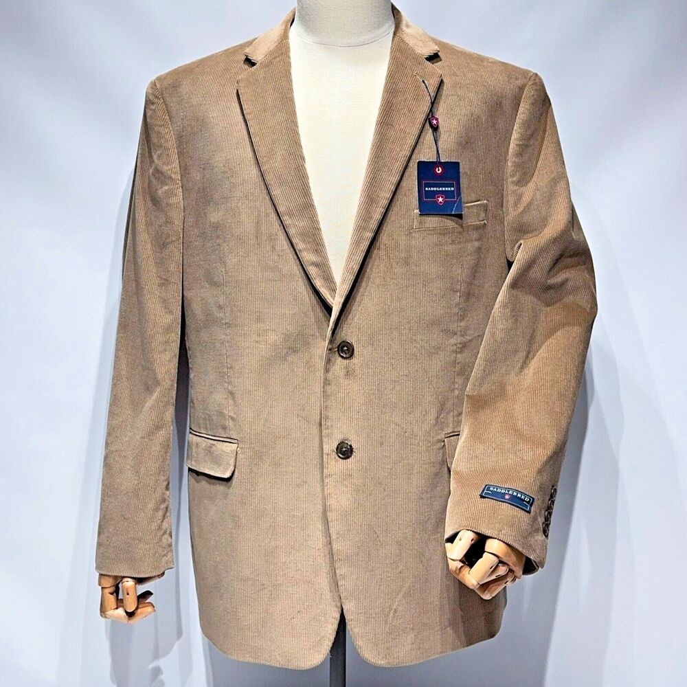 NWT $125 Saddlebred Tan Beige Brown Corduroy Blazer Sport Coat Men’s Size 46R